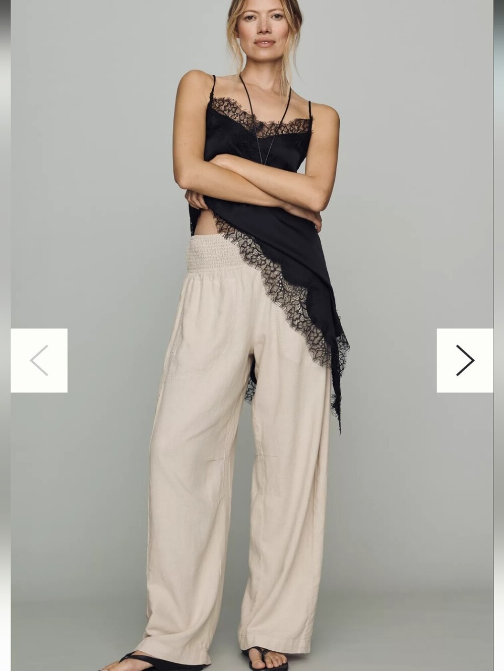 Anthropologie Pilcro Reese Smocked Linen Blend Wide Leg Pants Silver Sage 2X - Picture 2 of 6